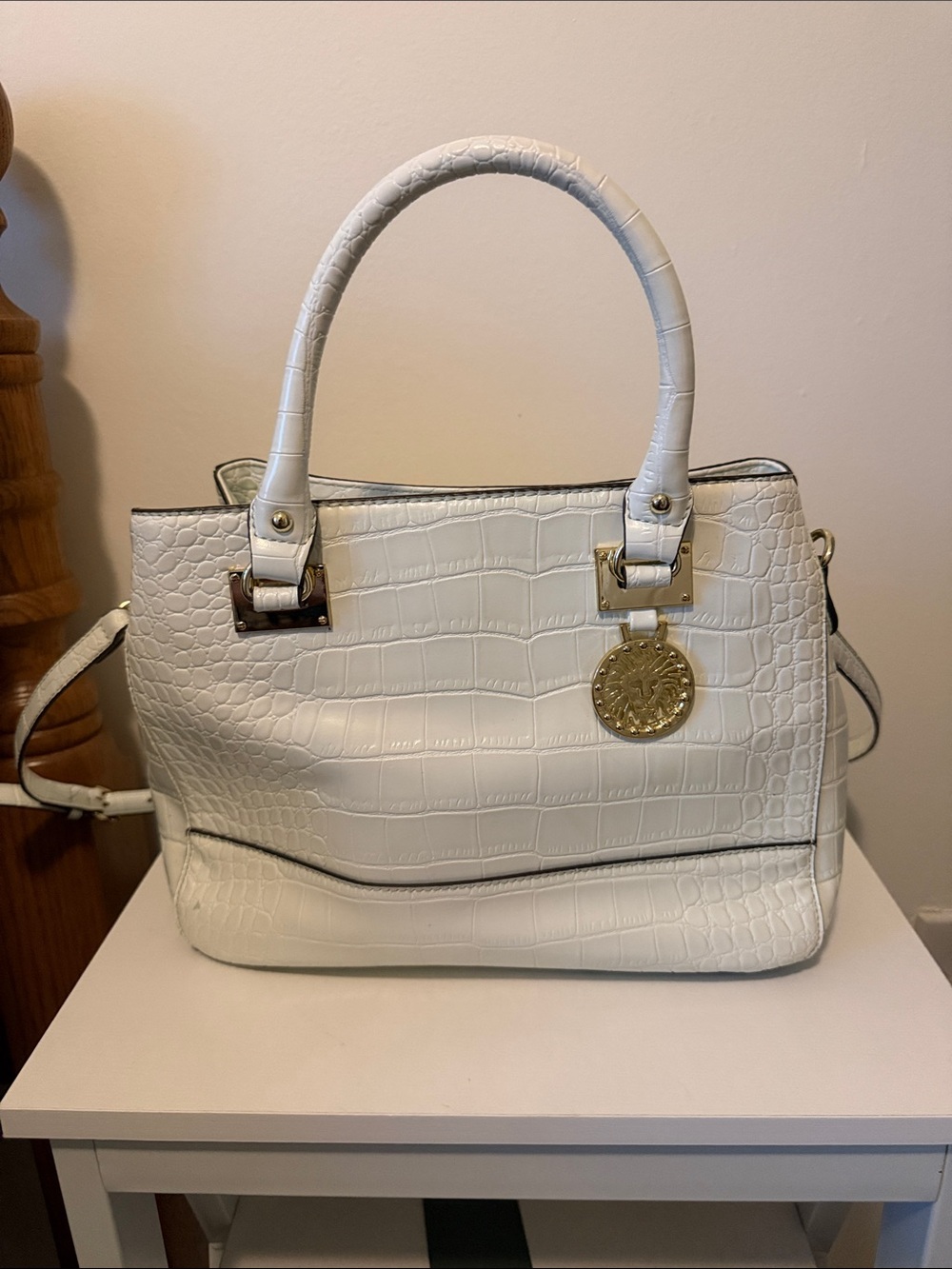 Anne Klein white Croc-Embossed Handbag